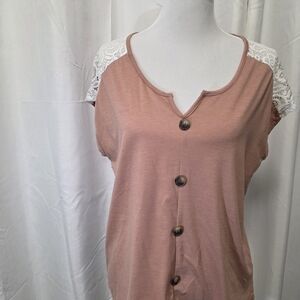 SHEIN Button-Front Top with Lace Sleeves - Mauve